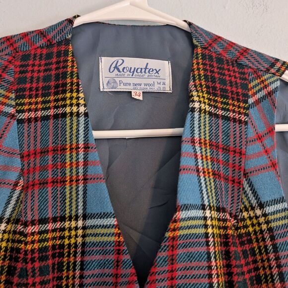 Vintage 90s Royatex Plaid Vest Pure New Wool Great Britain Academia Size 34 - Picture 6 of 6